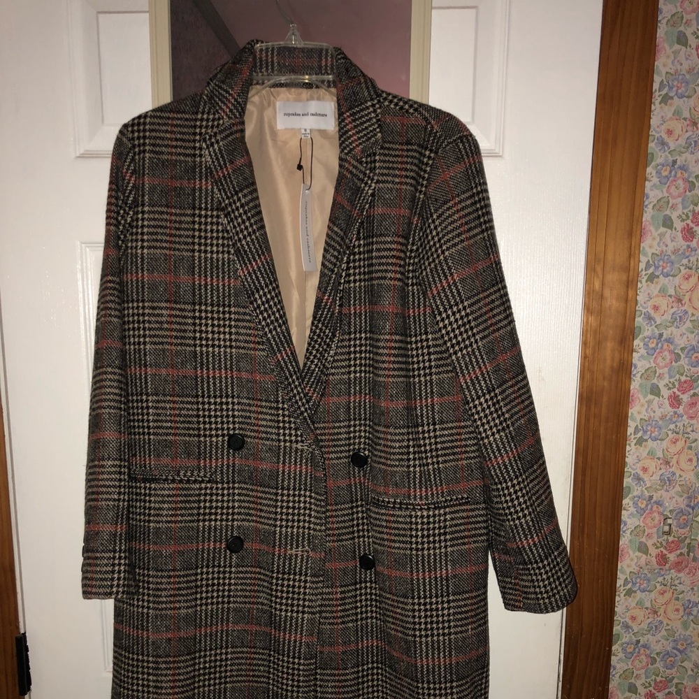 cupcakes and cashmere Women's Coat Brown Plaid